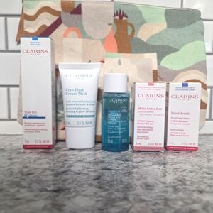 Clarins Bundle - Bag, Cream Mask, Eye Hydrate, Fresh Scrub, Day Cream, Remover